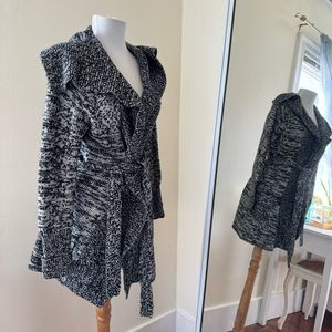 GAP Black Grey Marled Knit Robe Cardigan Sweater